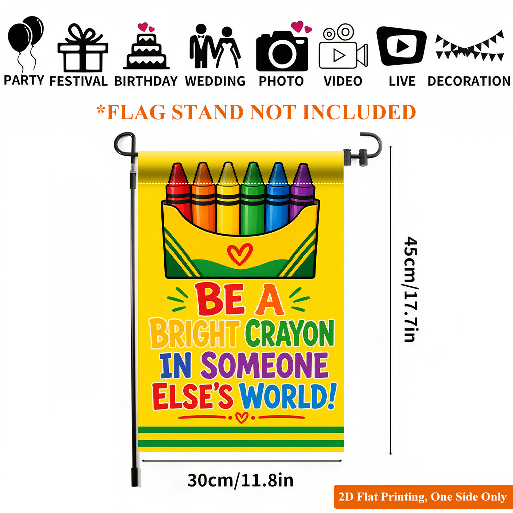TEMU 2d Flat - 2d Flat - 2d Flat Printing Garden Flag 1pc, Crayon World Durable Single-sided Print Yard Flag, Garden & Home Holiday Decoration,