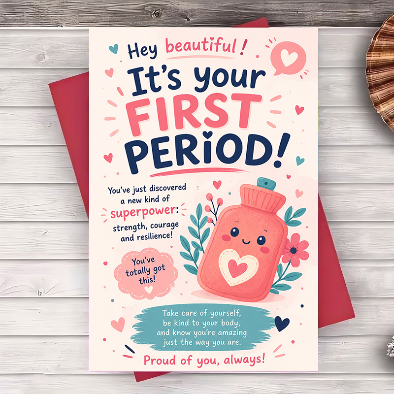 TEMU 1pc Fun German Back To School Cardfirst Period Celebration Greeting Card Encouragement Gift For Her Supportive Message For Women And Teens To