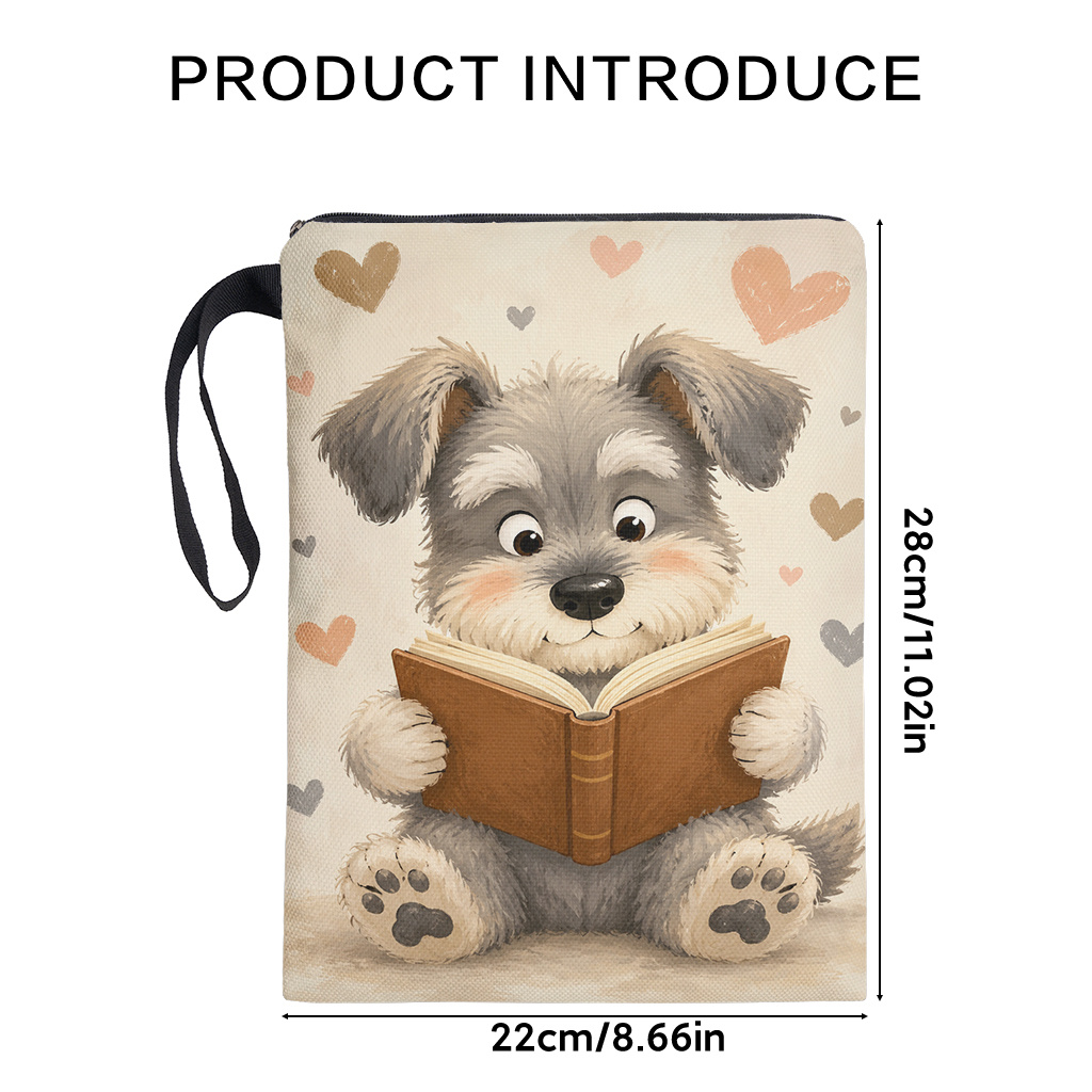 TEMU Book Sleeve 1pc, Adorable Dog Holding Book Double-sided Print Book Sleeve, Book Cover For Book Lovers, Reusable And Washable Fabric Cover With