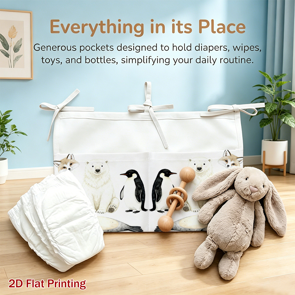 2D Flat Nursery Hanging Organizer with Giraffe, Lion, Elephant Pattern