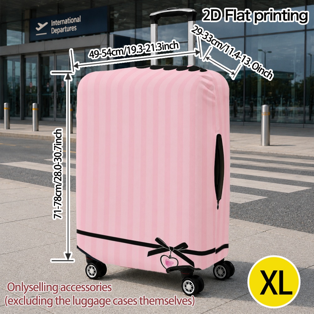 TEMU 1pc Pink Stripes & Black Bow Luggage Cover With Wheel Cutouts - Stretchable Suitcase, Machine Washable Cover Suitable For Cruise, Airport, Road