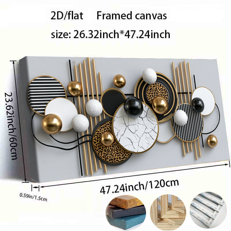 TEMU 2d Flat, 2d Flat, 2d/flat Printing 1pc 23 X 47in/60cm X 120cm, With Frame, Canvas Painting, Modern Geometric Art , Suitable For Office, Bedroom,