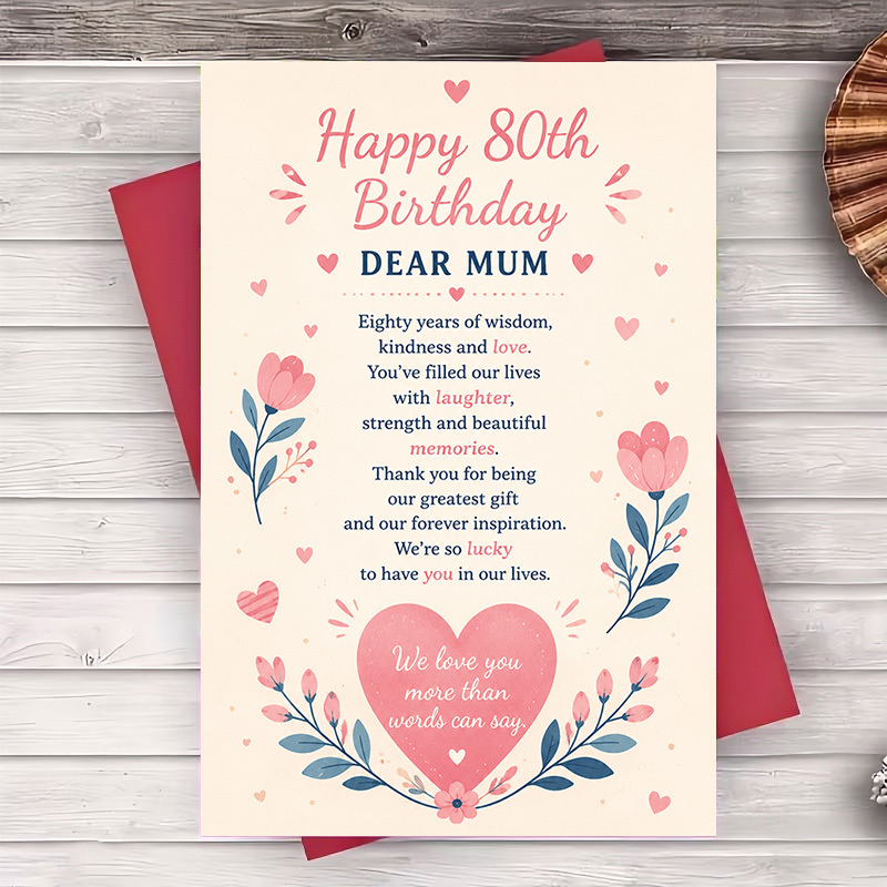 TEMU 1 Envelope And 1 Greeting Cardhappy 80th Birthday Greeting Card For Mum Elegant Gift For Mother Milestone Celebration Party Supplies Greeting