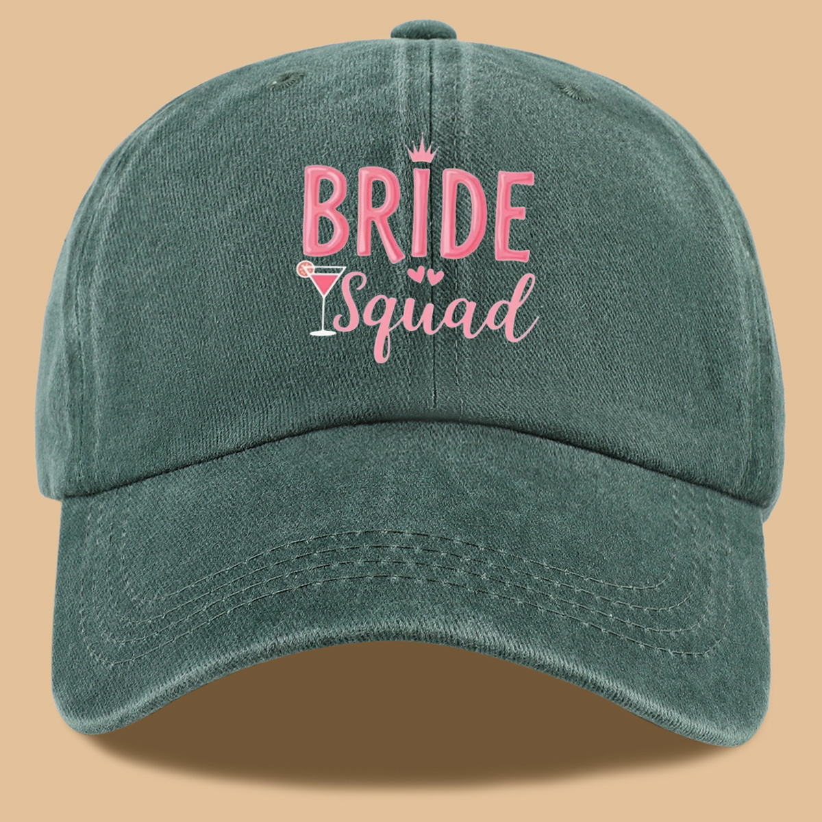 TEMU 1 casquette de baseball "BRIDE SQUAD" rose avec impression de lettres, couronne, cocktail et cœur. Chapeau à bec de canard tendance et , taille