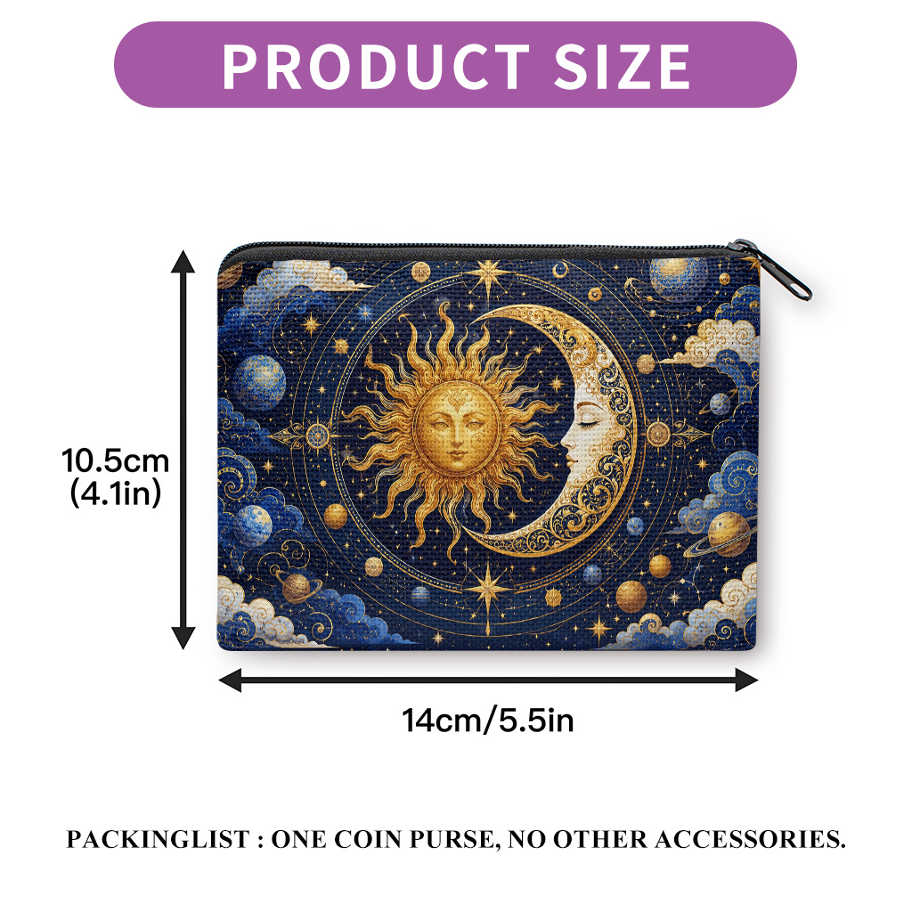 TEMU Coin Purse 1pc, Stars Moon Sky Double Sides Printed Coin Purse, Earphone Lipstick Small Items Storage Bag, Multi-use Clutch Bag, Lightweight