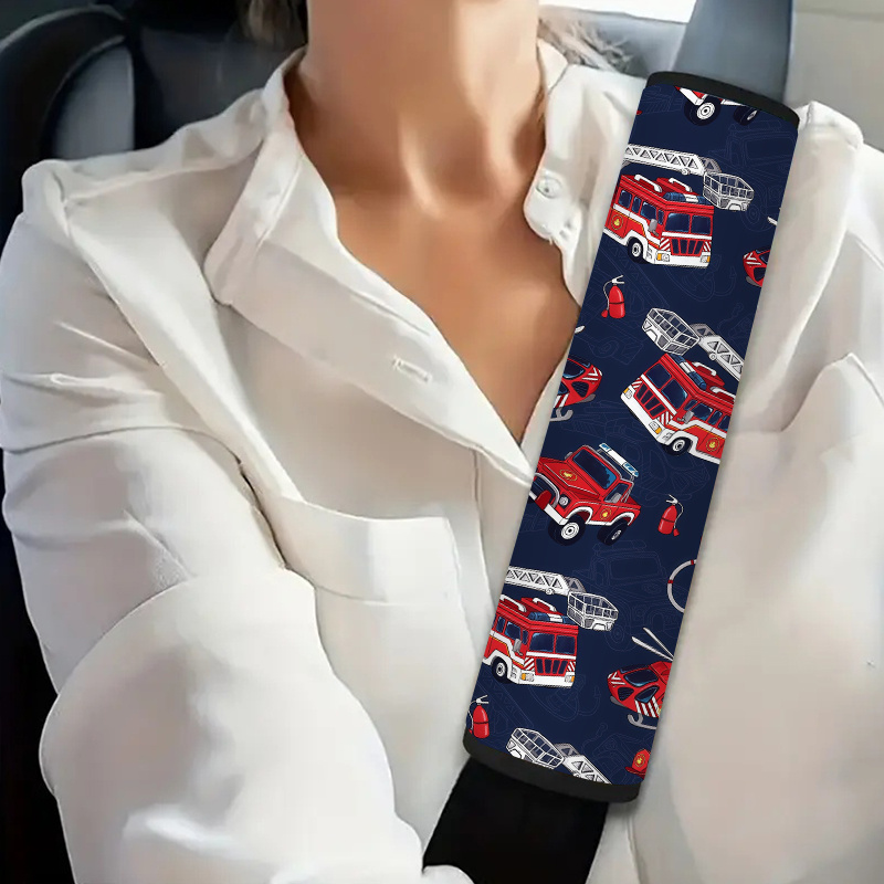 TEMU 1pc Fire Truck Helicopter Fire Hydrant Fire Hat Print Car Seat Belt Cover, Cartoon , Seat Belt Padding Straps For All Vehicles, Seat Belt Cover