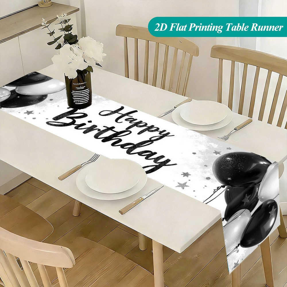 TEMU Chemin de pièce Anniversaire avec ballons et bannière - Ballon noir/blanc adapté à la décoration de table à manger, mariage, décoration de fête