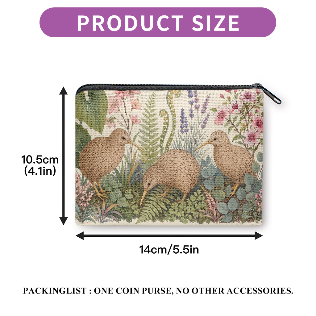 TEMU Coin Purse 1pc, Kiwi Birds And Plants Double Sides Printed Coin Purse, Earphone Lipstick Small Items Storage Bag, Multi-use Clutch Bag,