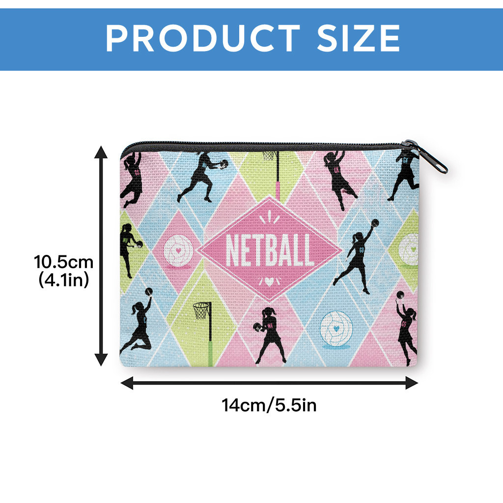 TEMU 1pc Netball-themed Coin Purse Suitable For , Double-sided Netball Player Print Wallet With Zipper Closure, Compact Card Holder & Cash Storage