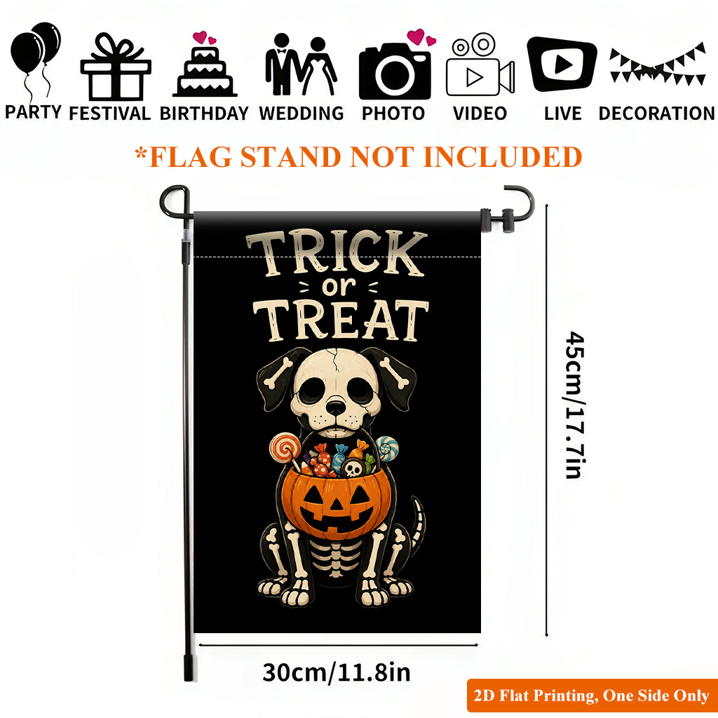 TEMU 2d Flat, 2d Flat Printing Garden Flag 1pc, Halloween Skeleton Durable Single-sided Print Yard Flag, Garden & Home Holiday Decoration, 11.8x17.7
