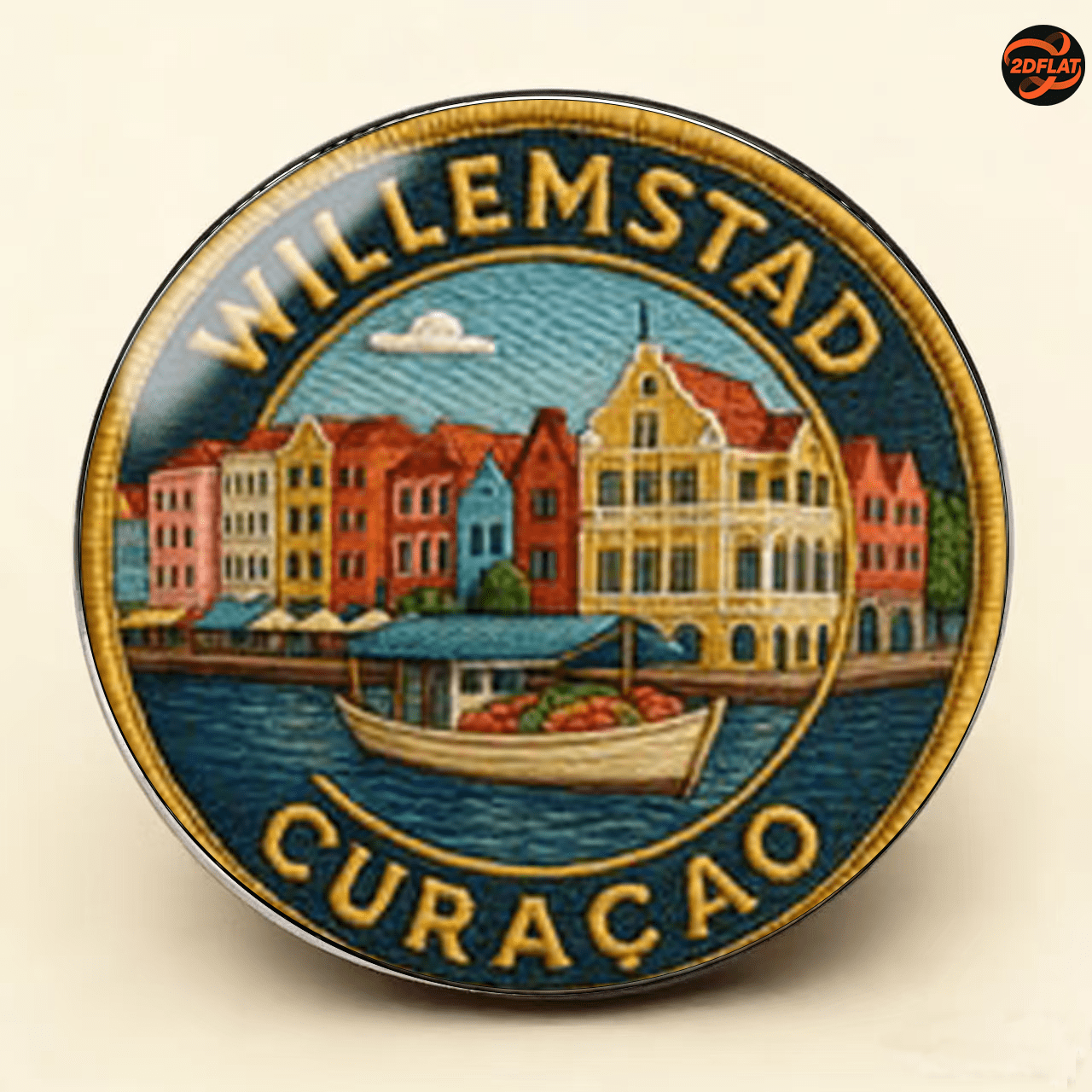 TEMU 1 stuks, 2D Herdenkingsbroche Caraïbische Stad Souvenir Kleurrijke Zeebouw Architectuur Kenmerkende Culturele En Creatieve Perifere Reissouvenir