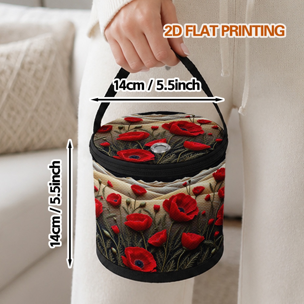 TEMU 1pc Floral In Red Yarn Storage Bag Crochet And Knitting Tool Organizer With Multicolor Printed Crochet Bag With Zipper Storing Yarn Knitting