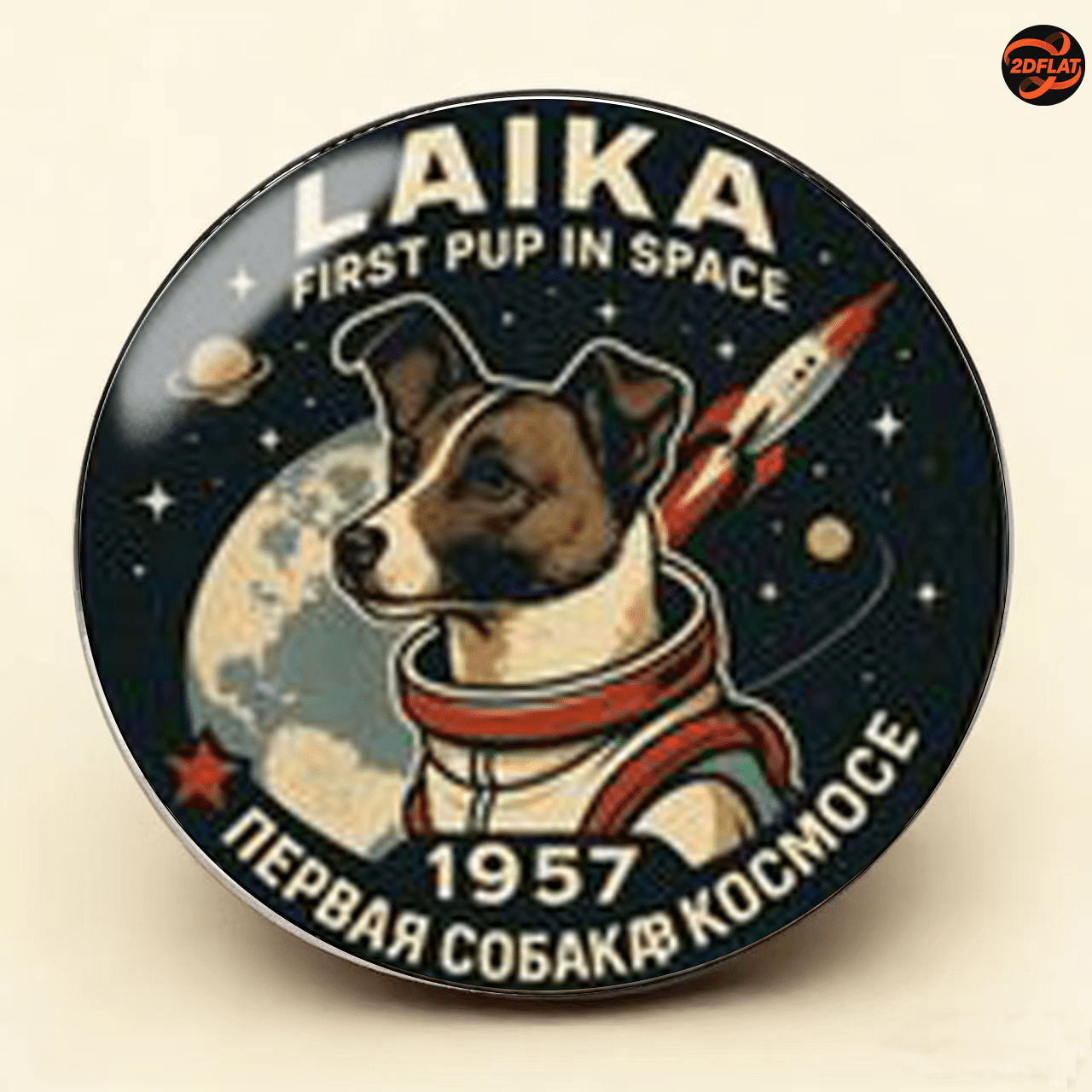 TEMU 1pc 2d Vintage Space-themed The Dog Commemorative Stainless Steel Brooch, To Puppy In Space In 1957, Aerospace Merchandise Badge, Nostalgic
