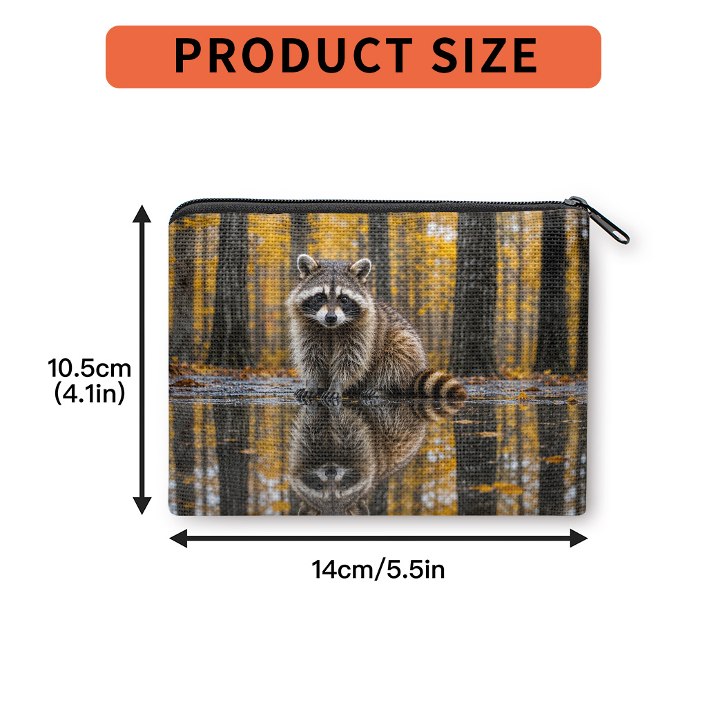 TEMU 1pc Cute Raccoon Coin Purse Suitable For , Double-sided Raccoon & Pond Print Zipper Wallet, Compact Portable Card Holder With Coin Storage,
