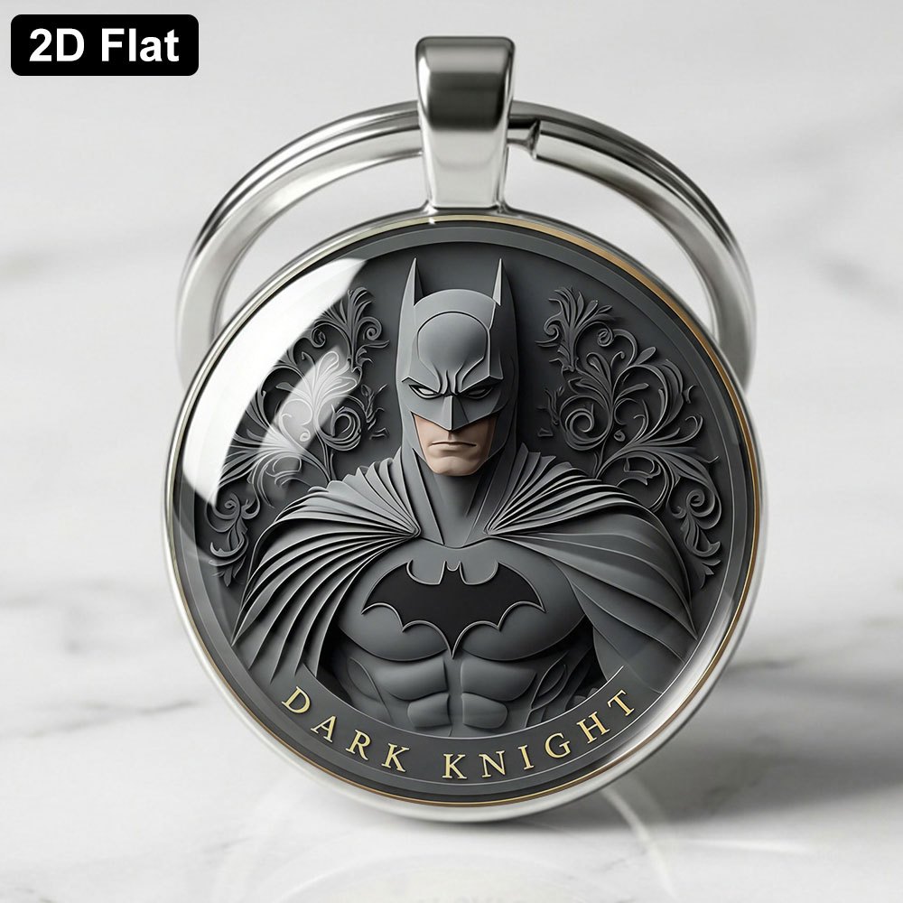 TEMU 1 Official 2026 New 2d Round Keychain, Embossed Batman-themed Pattern With "dark Knight" Lettering, Bag Charm Keyring For Backpacks, Handbags,