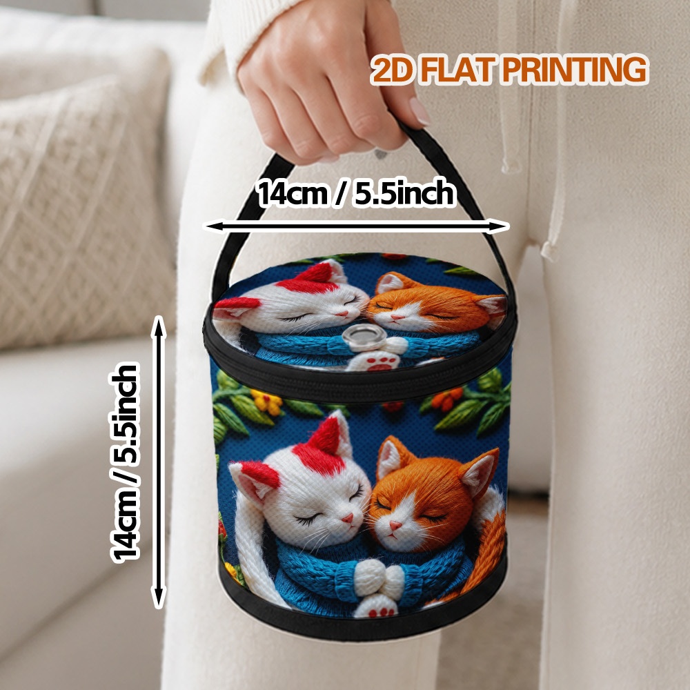 TEMU 1pc Cozy Cats Yarn Storage Bag Suitable For & Crochet, Soft Yarn Holder With Top Handle & Zipper Cover, Decorative -themed For Yarn Balls, Gift