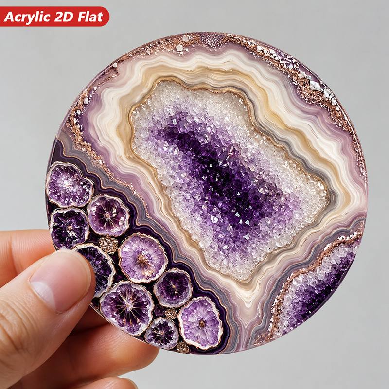TEMU 1pc Amethyst Crystal Magnetic Ornament - Amethyst Geode With Magnetic Base, Sparkling Mineral Texture, Suitable For Home, Cabinet, Refrigerator,