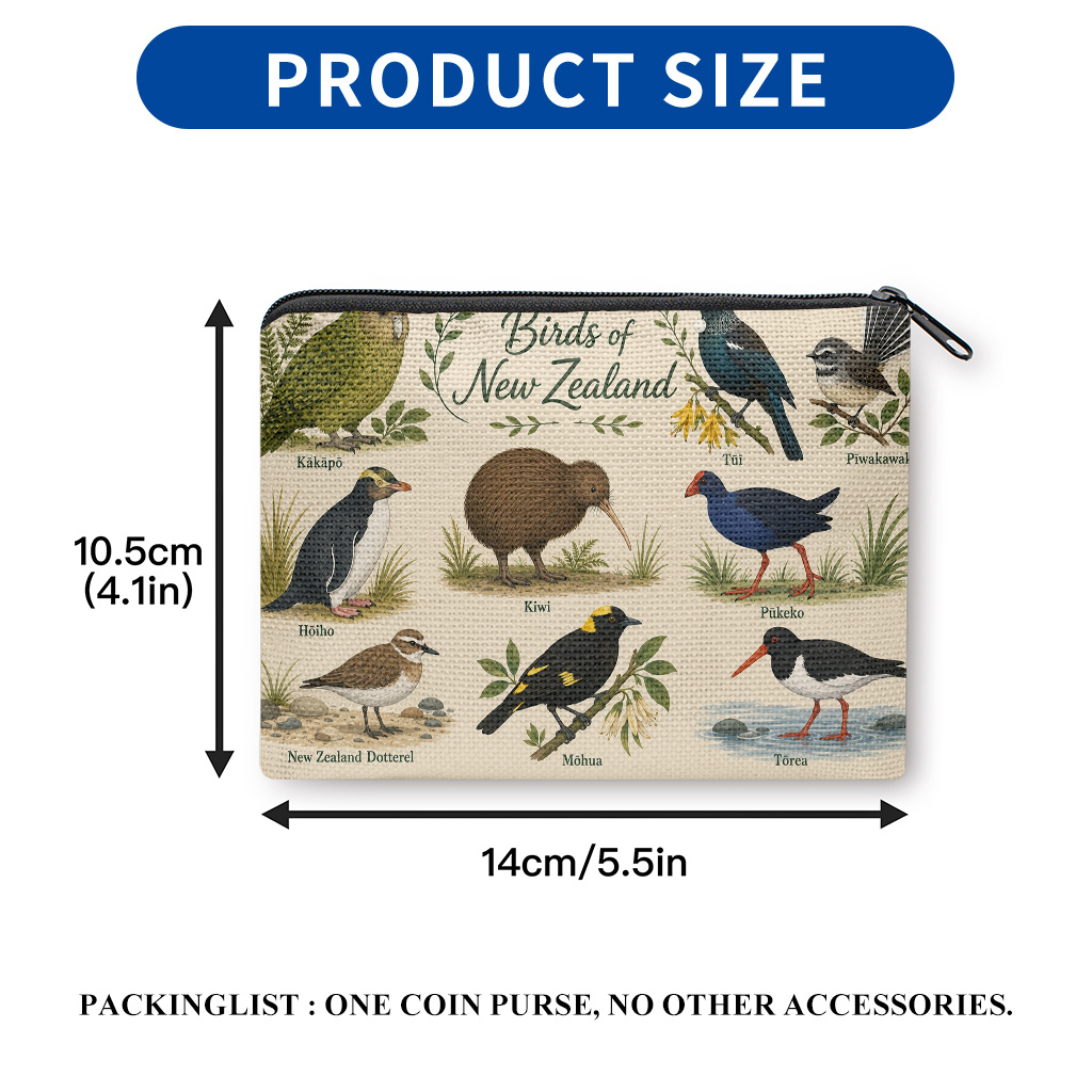 TEMU Coin Purse 1pc, Native Birds Of New Zealand Double-sided Print Coin Purse, Compact Portable Coin Storage Suitable For Keys, Store Keys Cards