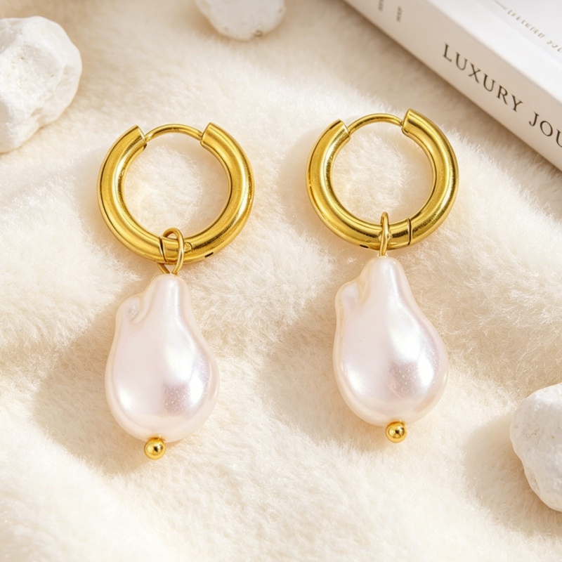 Women's French Retro Stainless Steel Irregular Pearl Earrings