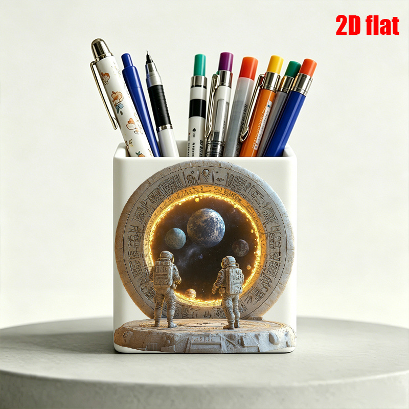 TEMU 2d Flat 1pc Ancient Pattern Starry Doorway Astronaut Landscape Stationery Cosmetics Remote Control Tableware And Other Desktop Storage Box Pen
