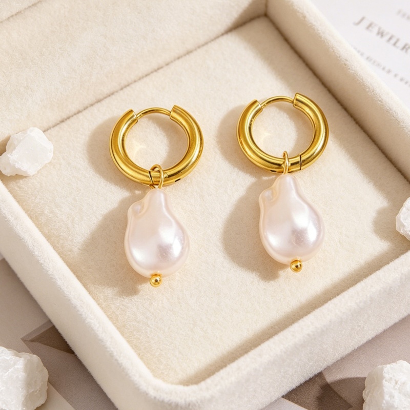 Women's French Retro Stainless Steel Irregular Pearl Earrings
