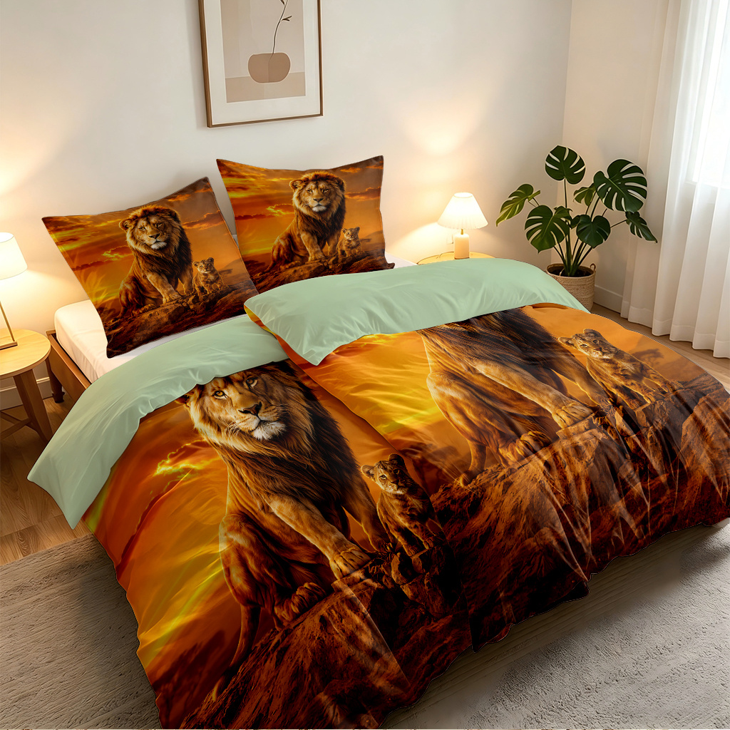 TEMU And Lion Cub Themed 4pcs Duvet Cover Bedding, Includes (2 Duvet Covers   2 Pillowcases), Pillowcase Size 80x80cm, Pillow Inserts Not Included.