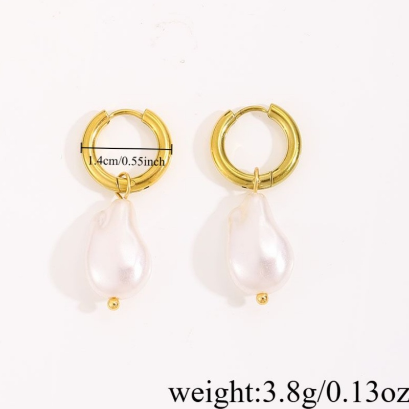 Women's French Retro Stainless Steel Irregular Pearl Earrings
