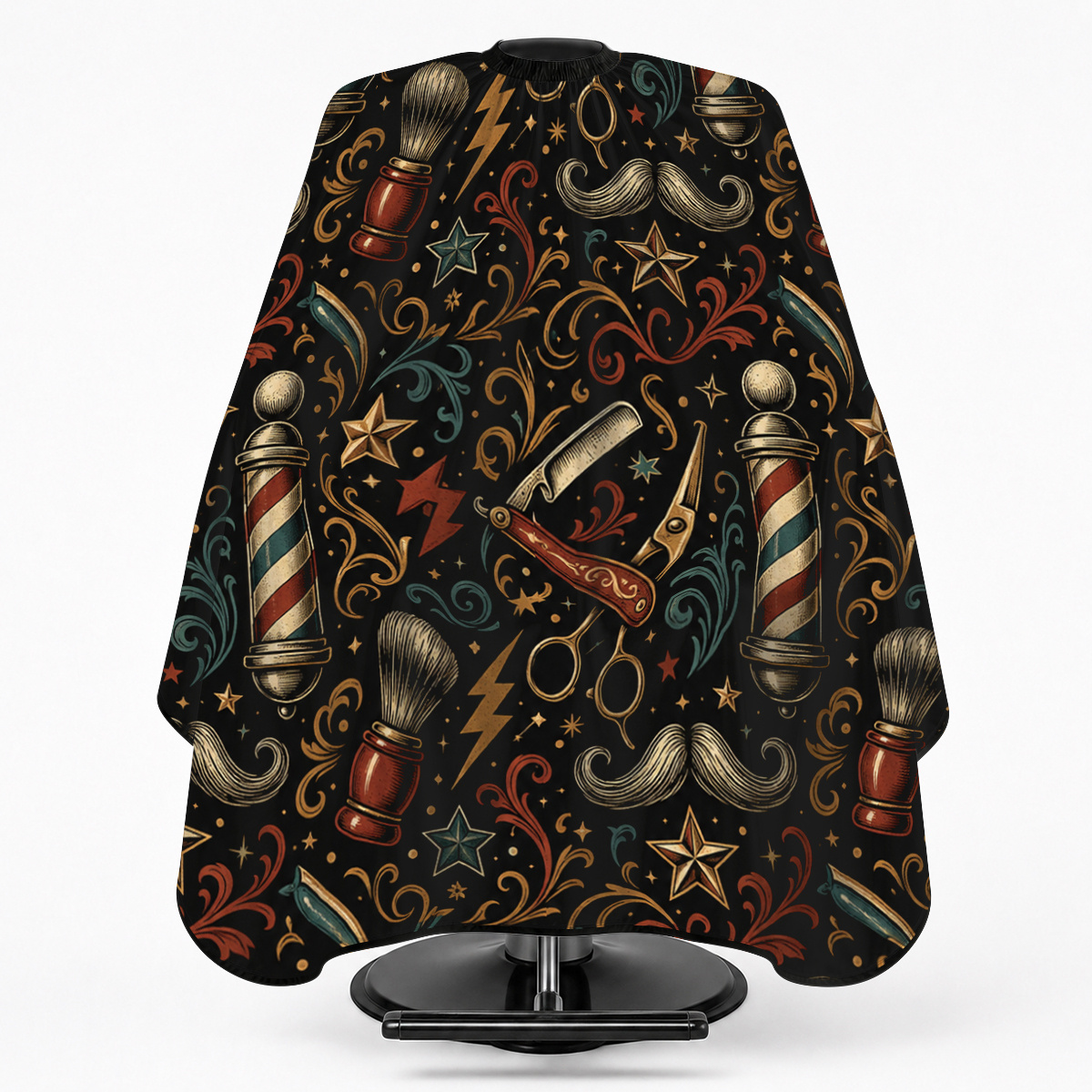 TEMU 1pc Retro Boho Barber Hair Gown & Tote Bag Suitable For Men - Pole Print Crochet Garment, Snap Fastener Haircut Robe For Salon & Home Use,