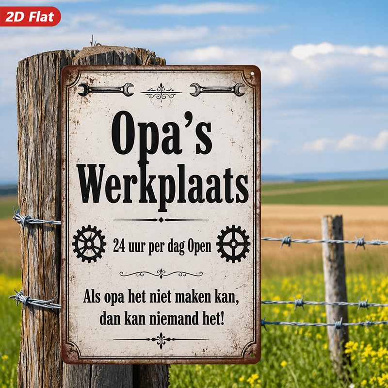 TEMU 2D Plat, Metalen Bord Wanddecoratie, Vintage Industriële Stijl Woondecoratie, met " Werkplaats" Tekst, 24 Uur Per Dag Open Bericht, Ideaal voor