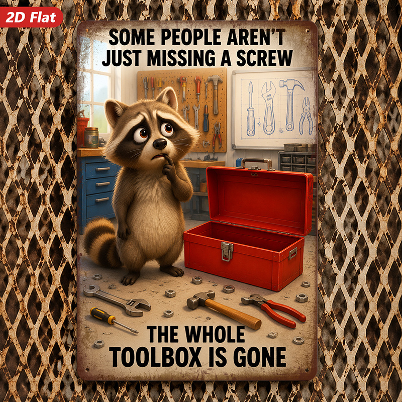 TEMU 2d Flat, 1pc Metal Sign Wall Art, Raccoon Art Decor, Humorous Quote " Aren't Just A Screw", Toolbox Theme, Home Decor, For Living Room, Office,