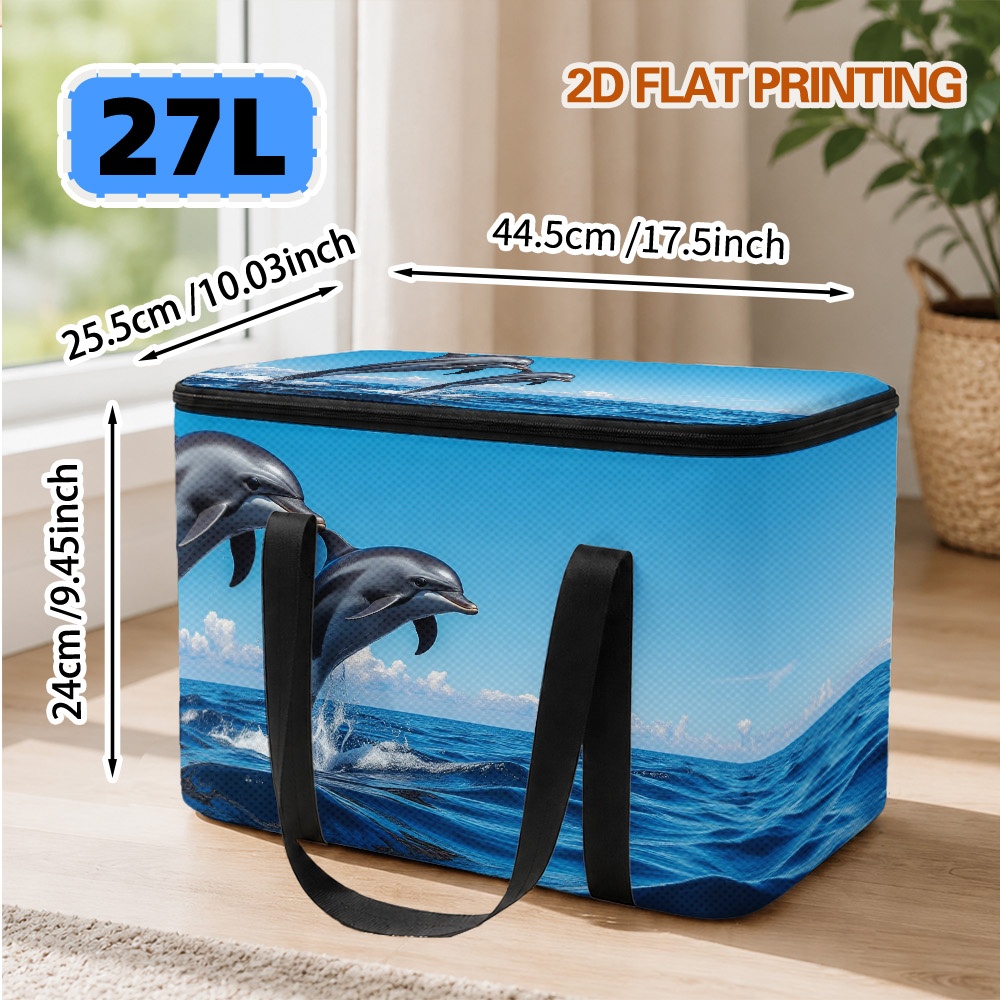 TEMU 2d Flat, 1pc Jumping In Ocean Print 5.8l And 27l Insulated Lunch Bag, Insulated Cooler Bag For Family Potlucks, Camping Trips And Daily ,