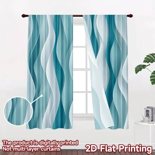 2d flat 2d flat printing 2pcs curtain scene blue wavy stripes digital printed polyester drapes for outdoor decor for bedroom living room dining room reception room