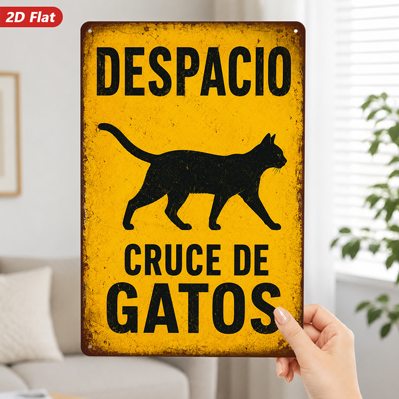 TEMU 2D, 1 pieza de letrero metálico de pared, decoración del hogar de inspiración española, letrero con gato y texto " De Gatos", ideal para ,