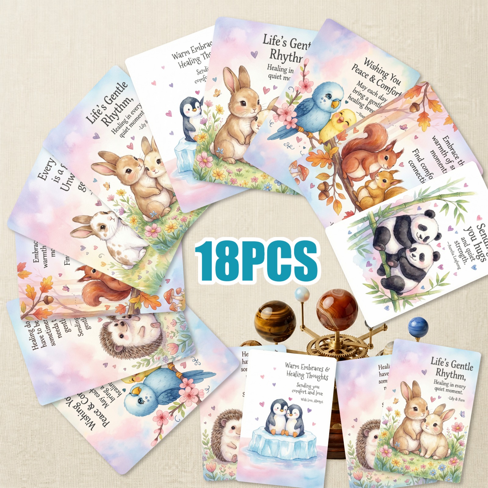 TEMU 18pcs Watercolor Animal Themed Cards, Soothing Inspirational Message Cards, Greeting & Encouragement Cards, For Daily Wishes, Moments