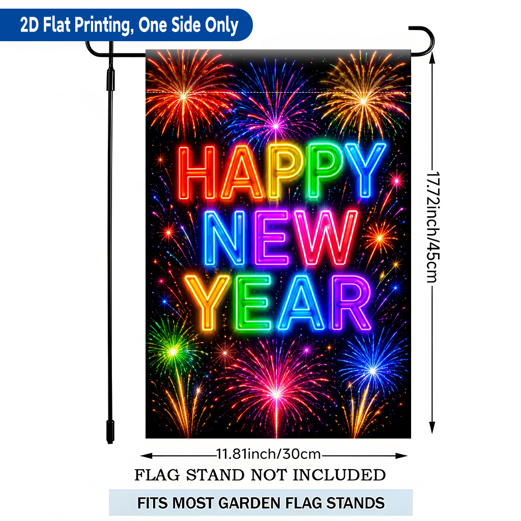 TEMU 2d Flat - 2d Flat Printing Garden Flag 1pc, Happy New Year Fireworks Single Sided Printing Garden Flag, Polyester, Holiday Yard Banner, For