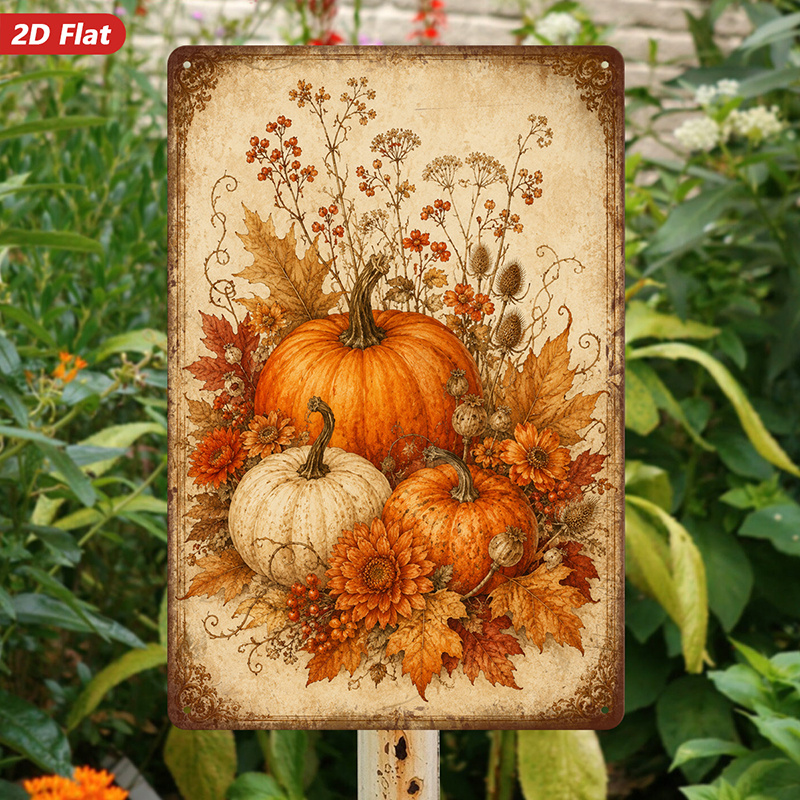 TEMU 2d Flat, 1pc Metal Sign Wall Art, Theme Home Decor, Pumpkin And , Vintage Style, For Living Room, Dining Room, Safe Rounded Corners, Easy-hang,