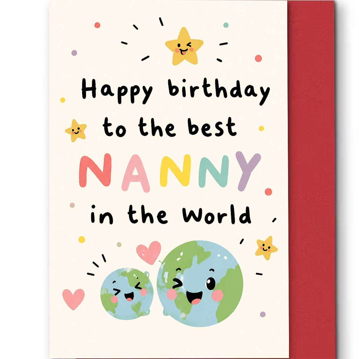 TEMU 1set (1 Envelope And 1 Card) Warm Birthday Greeting Card, "happy Birthday To The Best Nanny In The World", Cute Earth And Star Illustration,