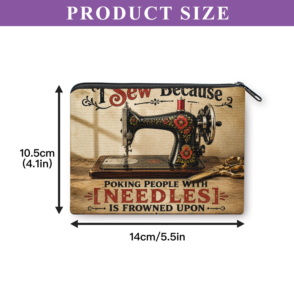 TEMU Coin Purse, Sewing Machine And Scissors -material Double Zippered Wallet And Organizer Pouch, Machine Washable Durable Washable Fabric Wallet