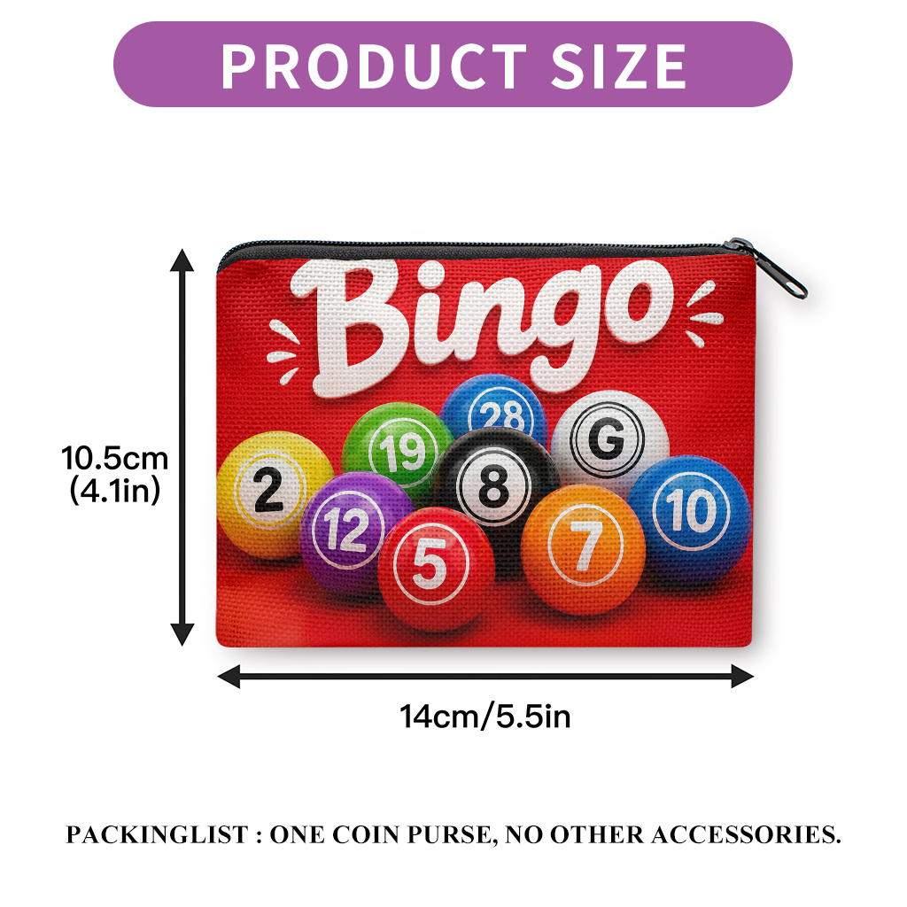 TEMU Porte-monnaie, Porte-monnaie imprimé double face pour billes de jeu de bingo, Sac de rangement pour petits objets comme les oreillettes et les