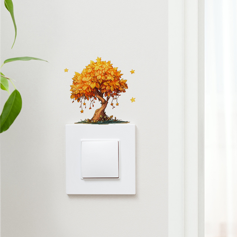 Kids Room Autumn Tree Light Switch Sticker, Self-Adhesive Wall Decal