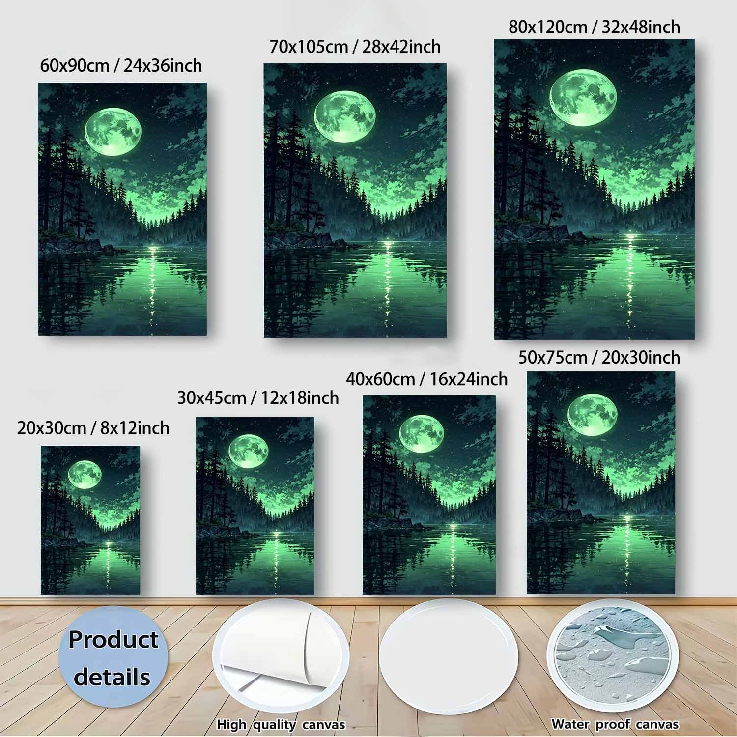 2d flat 2d flat 1pc unframed canvas poster mysterious forest night view   style canvas art moonlight lake fantasy scene modern wall decor suitable for living room and bedroom   decoration hd canvas print