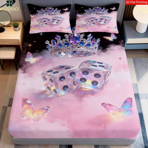 2 3pcs 2d flat printing fitted sheet print bedding for bedroom decoration 1 fitted sheet 1 2 pillowcases without core