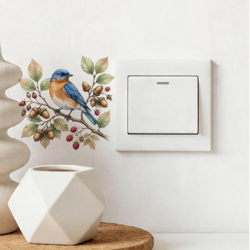 Kids Room Autumn Blue Bird Branch Light Switch Sticker