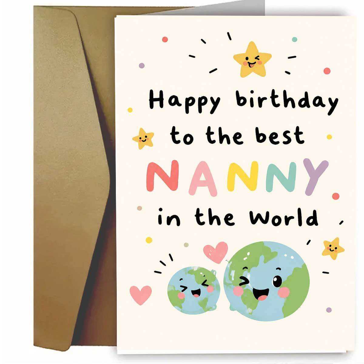 TEMU 1set (1 Envelope And 1 Card) Warm Birthday Greeting Card, "happy Birthday To The Best Nanny In The World", Cute Earth And Star Illustration,