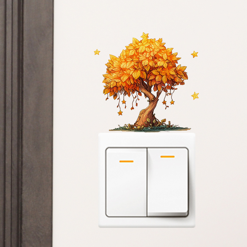 Kids Room Autumn Tree Light Switch Sticker, Self-Adhesive Wall Decal