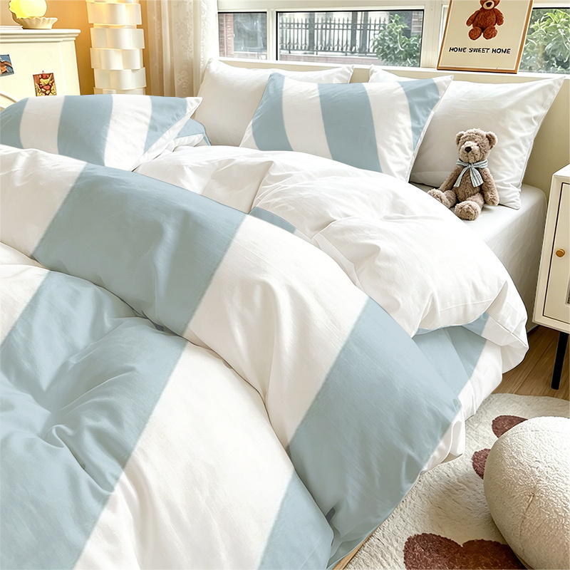 TEMU 2/3pcs Light Blue And White Diagonal Stripe Printed Duvet Cover Set, Set Includes 1 Duvet Cover + 1/2 Pillowcases, No Filler - Bedroom, Soft And