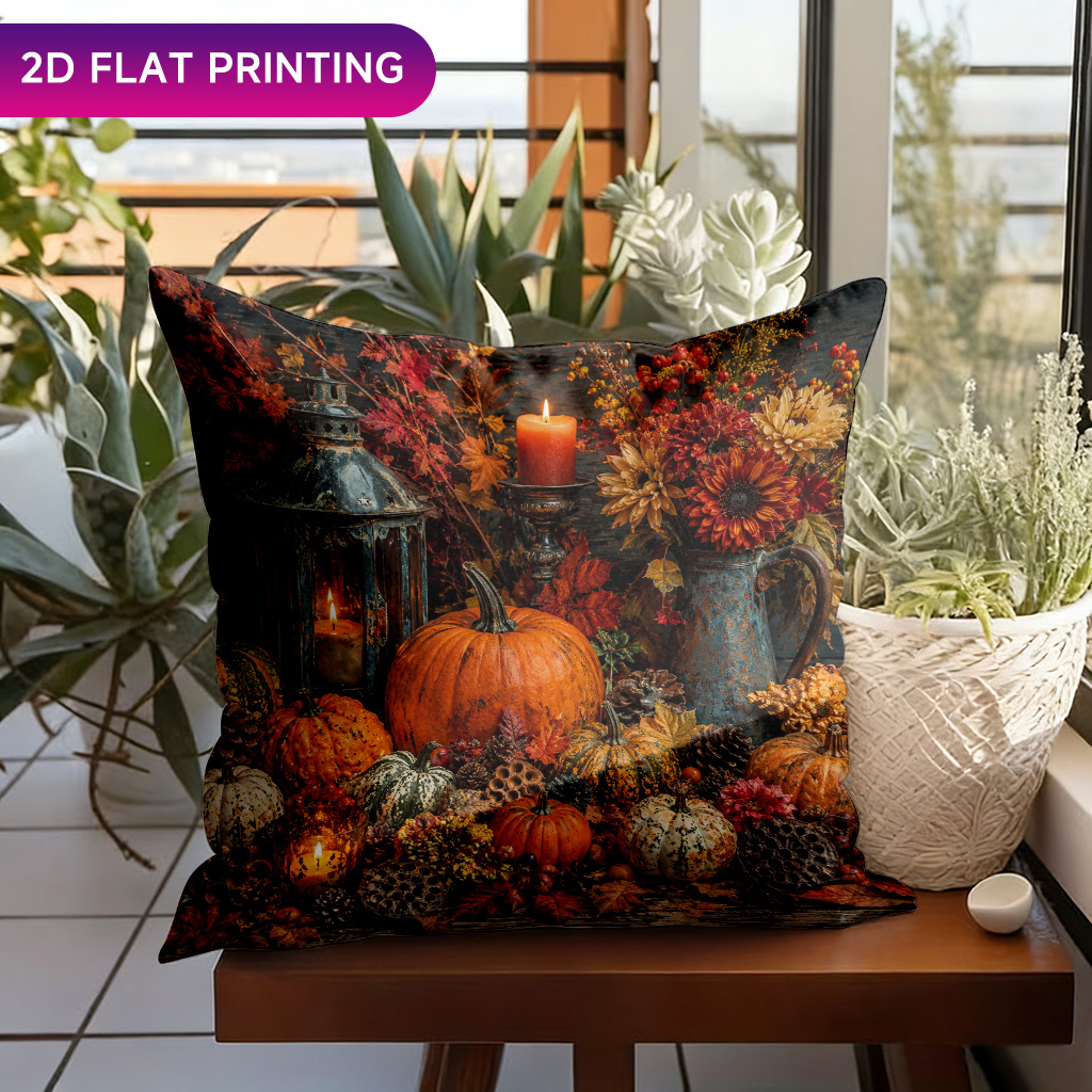 TEMU 2d Flat Pillowcase 1pc, Pumpkin Decor, Suitable For Car Seat Cushions, Living Room Sofas, And Bedroom Pillows; Zippered Square Design, Removable