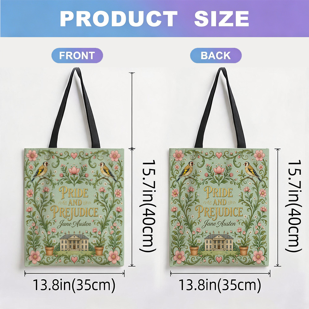 TEMU 1pc Pride And Prejudice Tote Bag Suitable For Students & Office Workers, Large Capacity Book-themed Grocery Bag With Iconic Jane Austen Print,