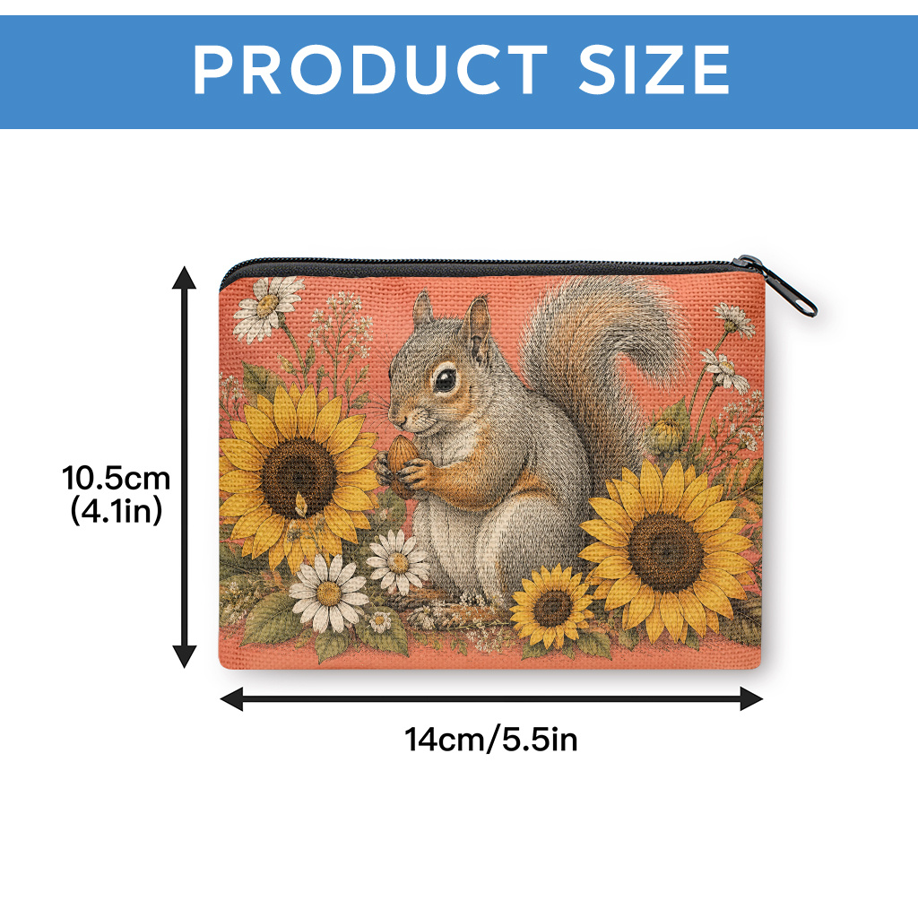 TEMU 1pc Coin Purse, A Squirrel Flowers Double-sided Printing Coin Purse, Zipper Closure, Small Portable , Cash, Keys, Cards, Earphones, And Small