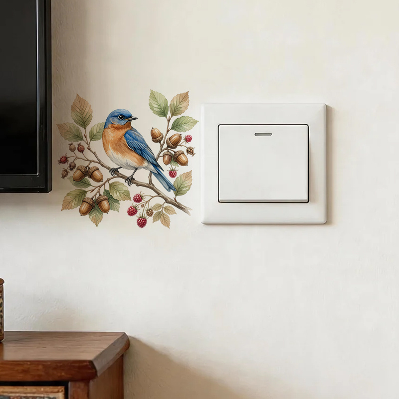 Kids Room Autumn Blue Bird Branch Light Switch Sticker